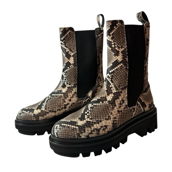 ALL SAINTS BILLIE 100% LEATHER SNAKE EMBOSSED CHELSEA BOOT GREY & BLACK SIZE 10 - Picture 5 of 15